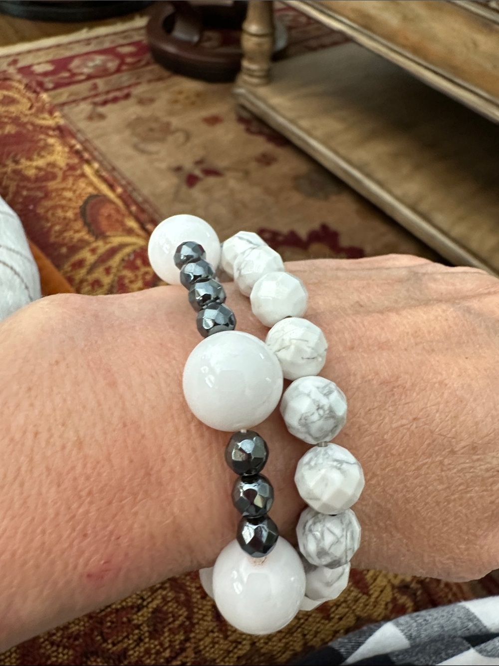 White Howlite & Hematite Stretch Bracelet Duo